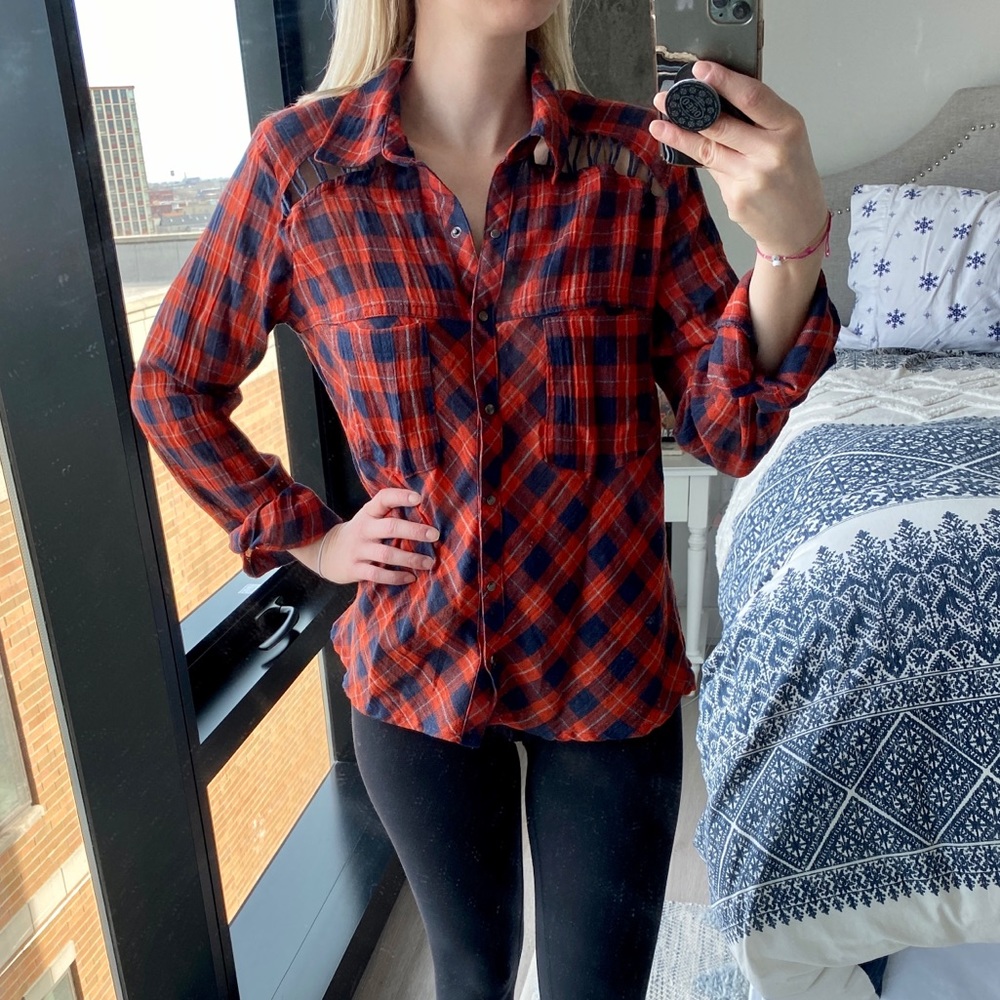 Free People Flannel Red Navy Size XSmall
